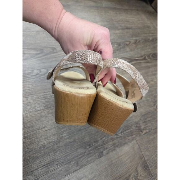 Dansko Sonnet Sandal 39 - US 8 Wedge Platform Beige Snakeskin Leather Shoes - Picture 6 of 9